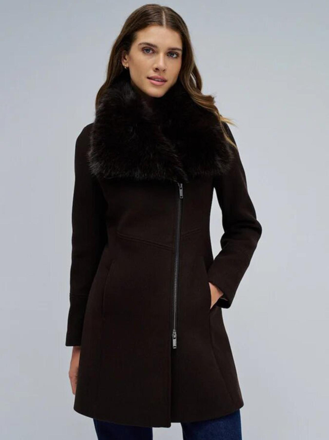 Veste en laine grace avec fourrure marron femme - Salsa