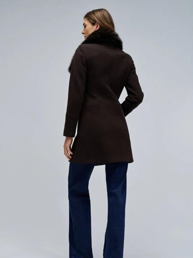 Veste en laine grace avec fourrure marron femme - Salsa