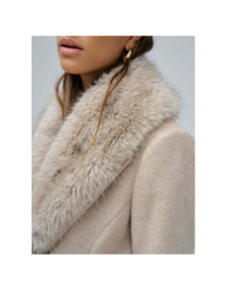 Manteau long chiné en laine et fausse fourrure beige femme - Salsa