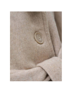 Manteau long chiné en laine et fausse fourrure beige femme - Salsa