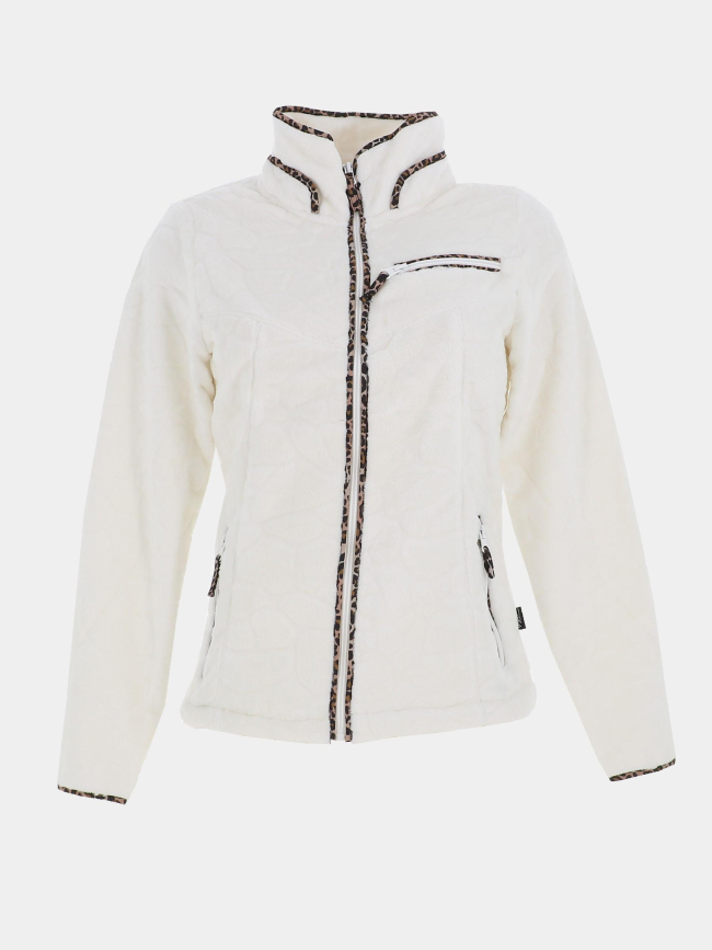Veste polaire à motif léopard mireille blanc femme - Angele Sportswear