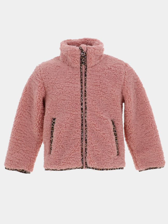 Veste polaire à motif léopard colinne rose fille - Angele Sportswear