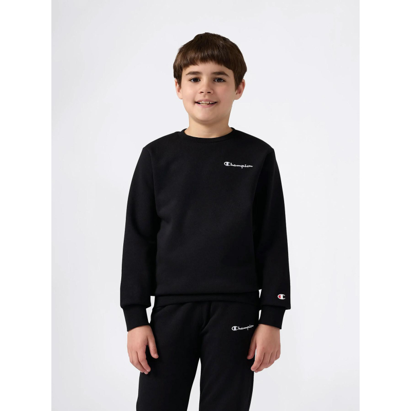 Sweat à col rond logo brodé noir enfant - Champion