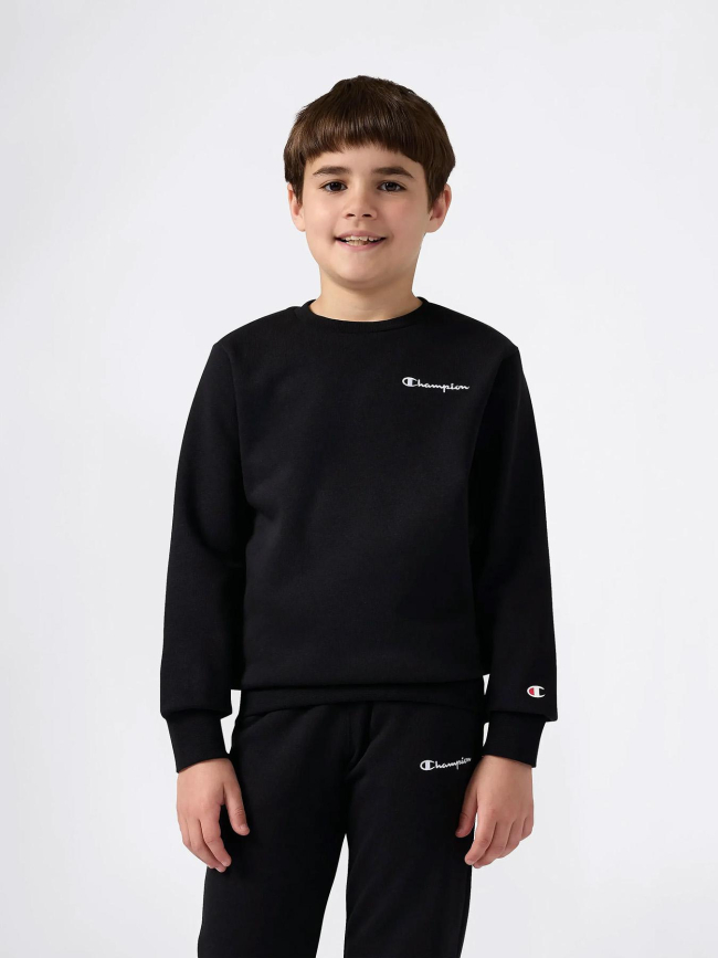 Sweat à col rond logo brodé noir enfant - Champion