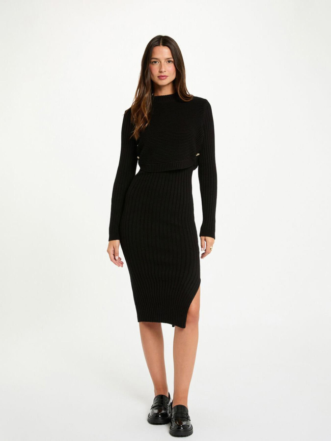 Robe pull 3/4 cintrée noir femme - Morgan