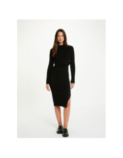 Robe pull 3/4 cintrée noir femme - Morgan