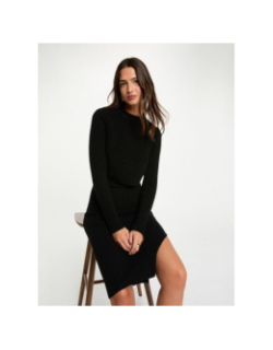 Robe pull 3/4 cintrée noir femme - Morgan