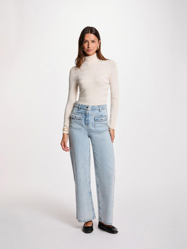 Pull fin ajusté à col roulé menthyo écru femme - Morgan
