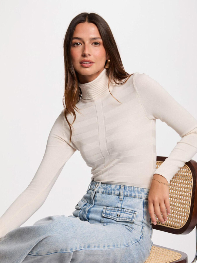Pull fin ajusté à col roulé menthyo écru femme - Morgan