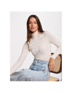 Pull fin ajusté à col roulé menthyo écru femme - Morgan