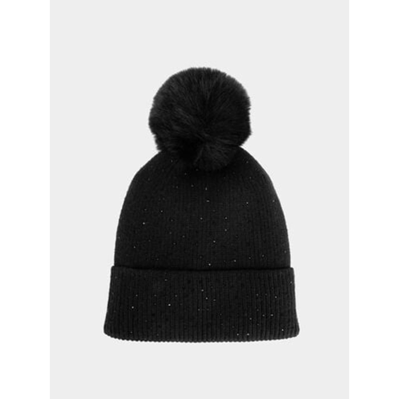 Bonnet avec strass et pompon noir femme - Morgan