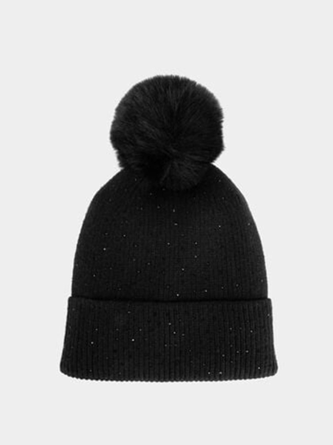 Bonnet avec strass et pompon noir femme - Morgan