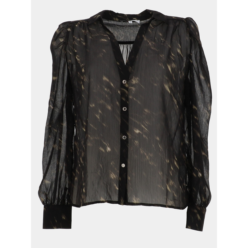 Blouse à col v imprimé cood.f noir et marron femme - Morgan