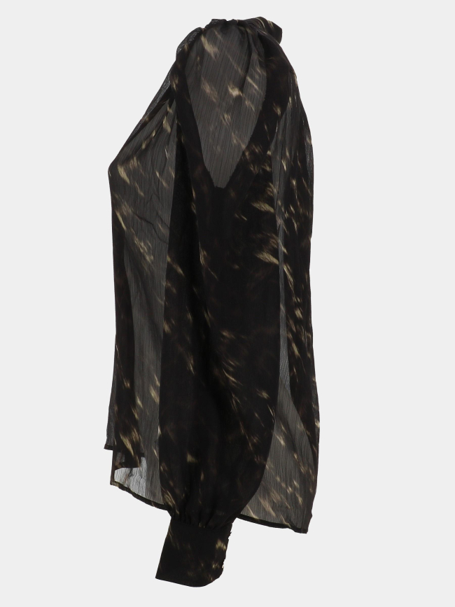 Blouse à col v imprimé cood.f noir et marron femme - Morgan