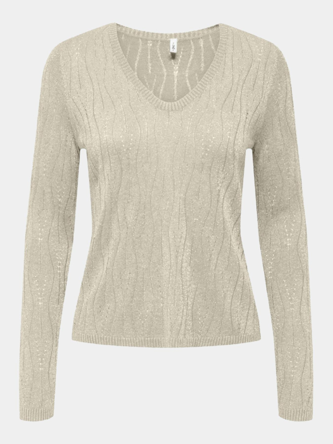Pull en maille brillant à col v onlmella écru femme - Only