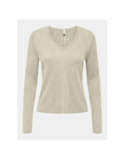 Pull en maille brillant à col v onlmella écru femme - Only