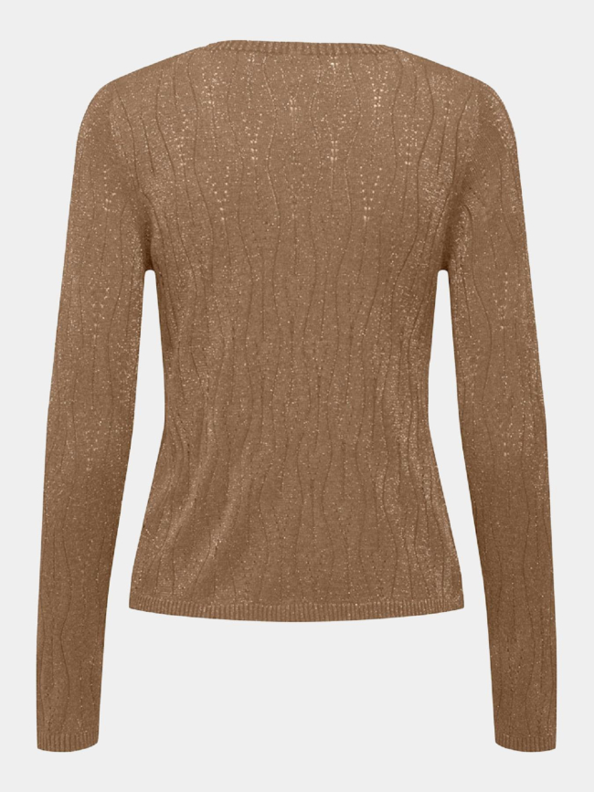 Pull fin en maille brillant à col v marron femme - Only