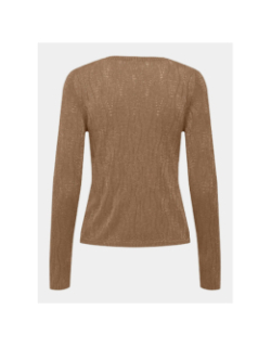 Pull fin en maille brillant à col v marron femme - Only