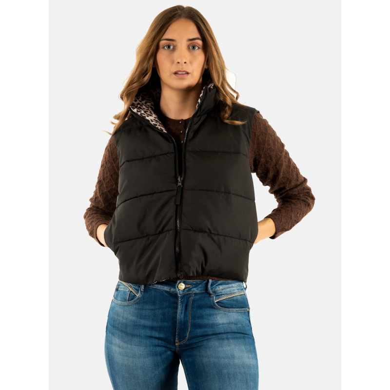 Doudoune sans manche réversible léopard tammy noir femme - Only