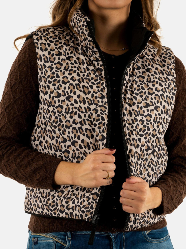 Doudoune sans manche réversible léopard tammy noir femme - Only