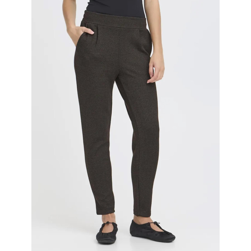 Pantalon jacquard kate marron noir femme - Ichi