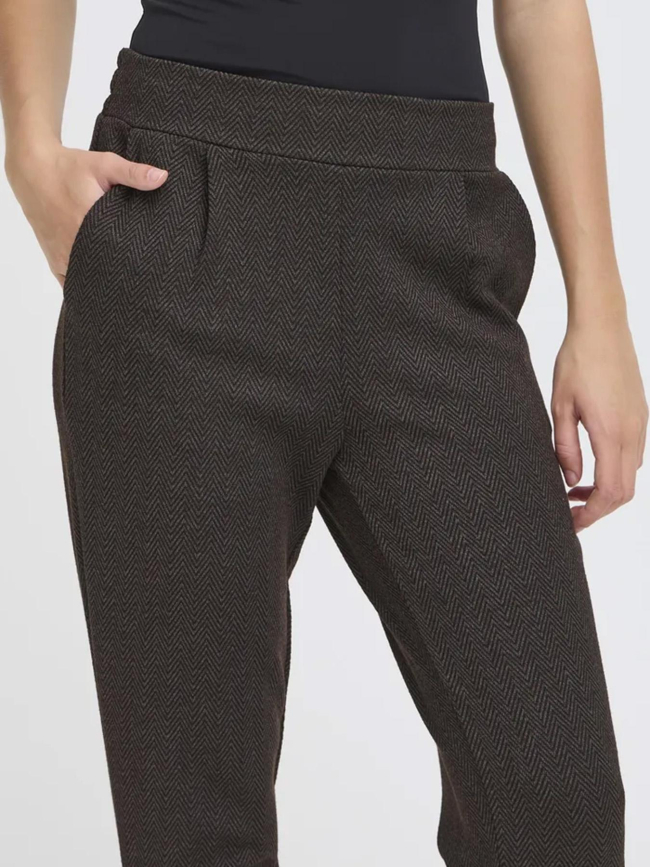 Pantalon jacquard kate marron noir femme - Ichi