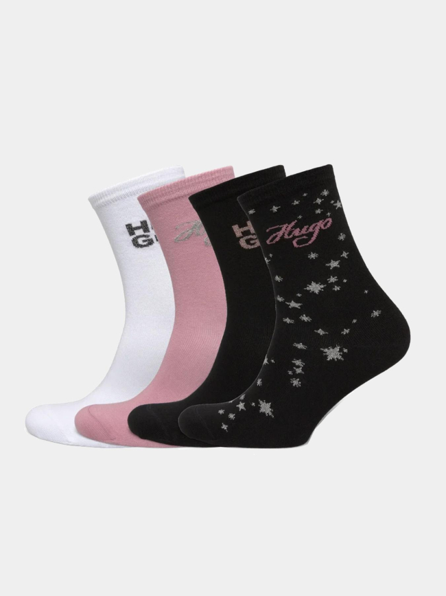 Pack cadeau de 4 paires de chaussettes blanc noir rose femme - Hugo