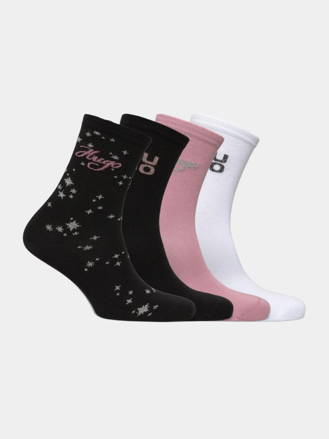 Pack cadeau de 4 paires de chaussettes blanc noir rose femme - Hugo