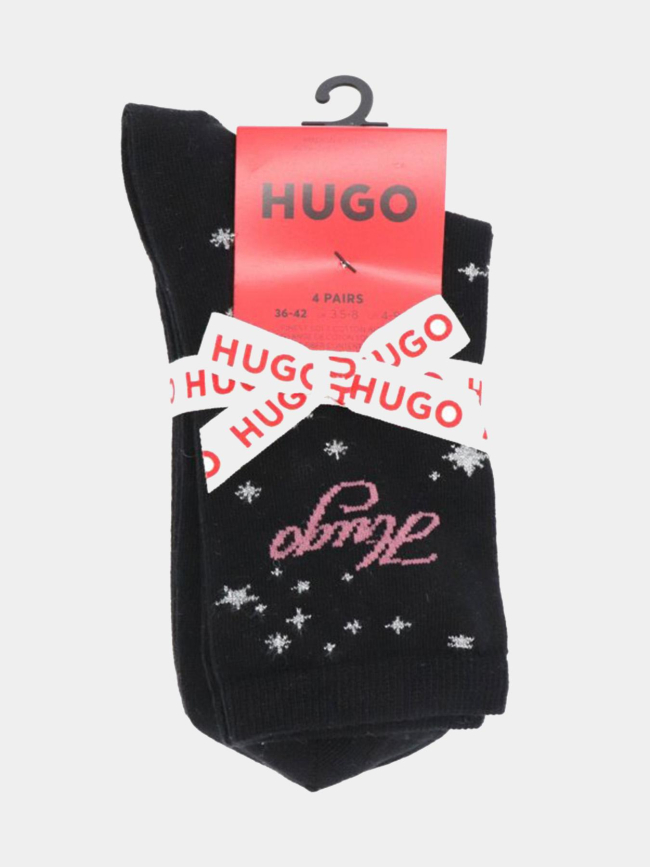 Pack cadeau de 4 paires de chaussettes blanc noir rose femme - Hugo