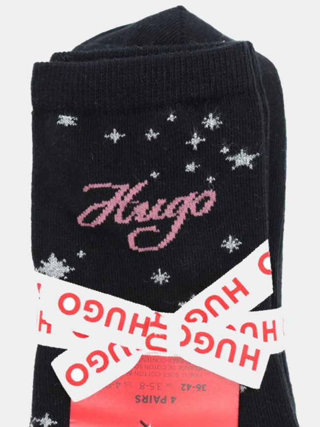 Pack cadeau de 4 paires de chaussettes blanc noir rose femme - Hugo
