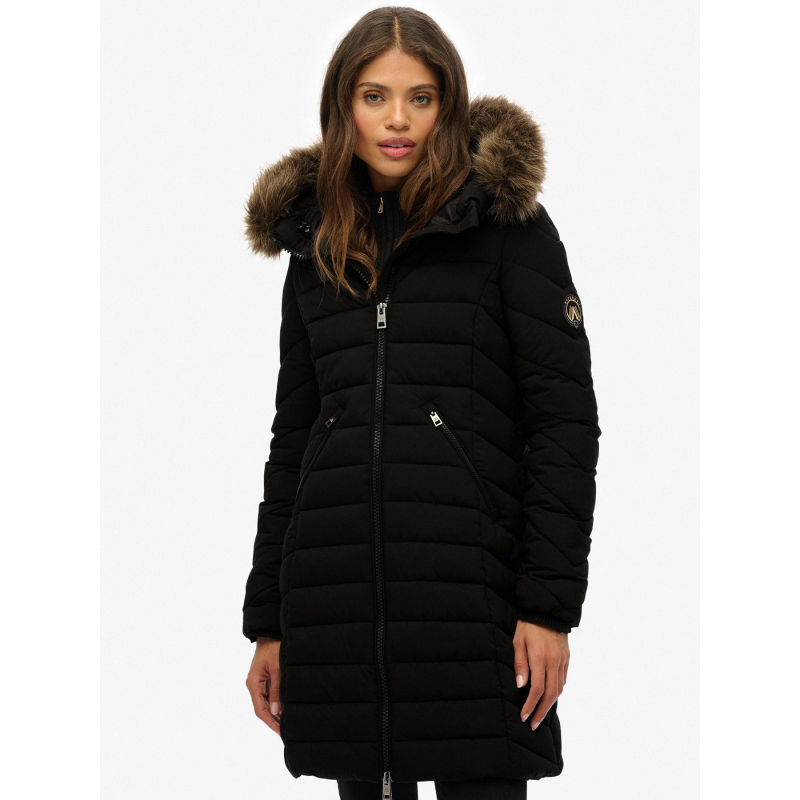 Doudoune mi-longue à capuche fuji noir femme - Superdry