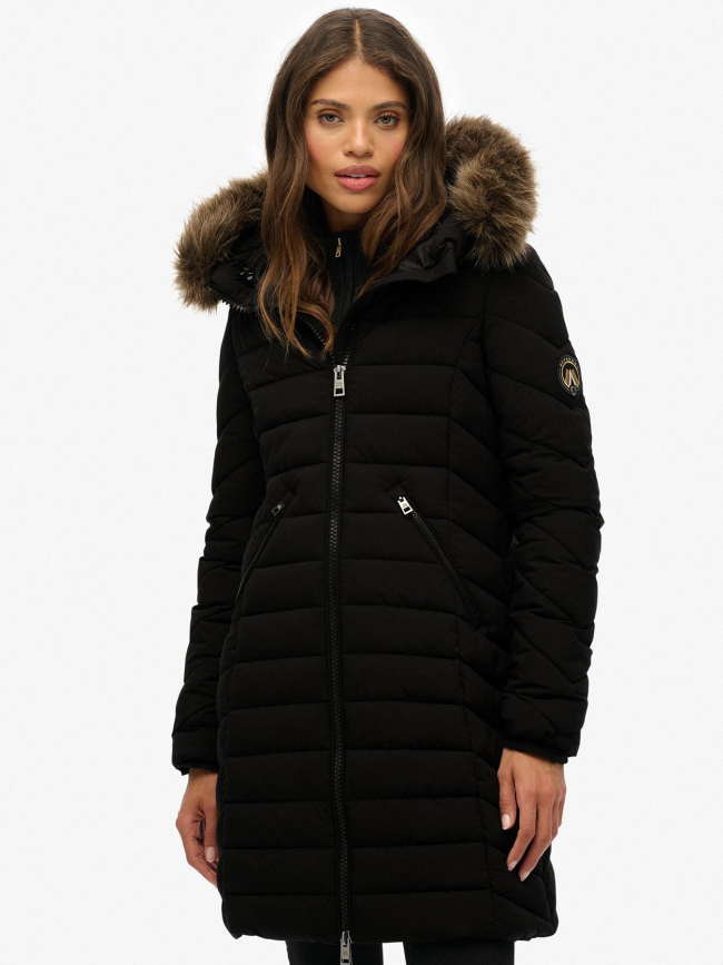 Doudoune mi-longue à capuche fuji noir femme - Superdry