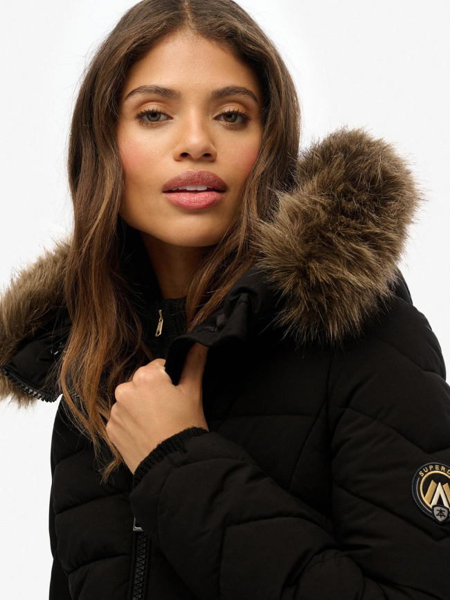 Doudoune mi-longue à capuche fuji noir femme - Superdry