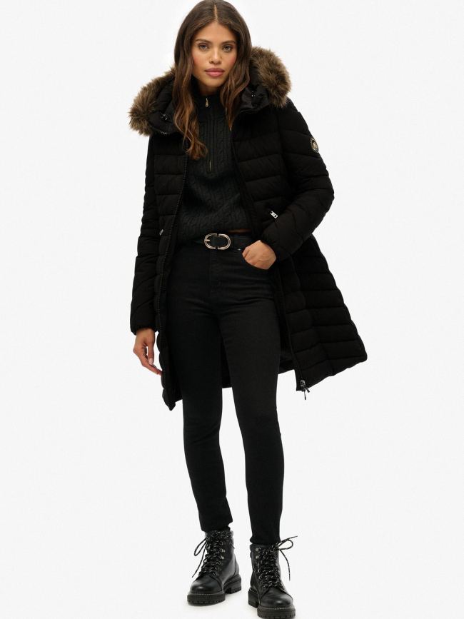 Doudoune mi-longue à capuche fuji noir femme - Superdry