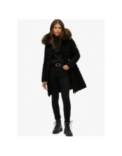 Doudoune mi-longue à capuche fuji noir femme - Superdry
