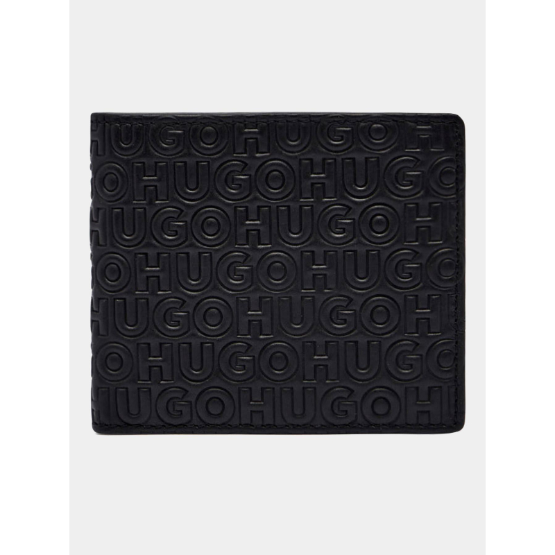 Portefeuille deux volets à multiples logos reliefs noir homme - Hugo