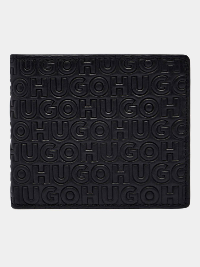 Portefeuille deux volets à multiples logos reliefs noir homme - Hugo
