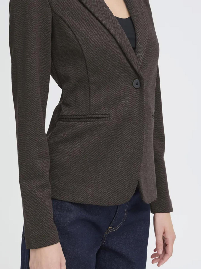 Veste blazer chevron jacquard kate marron femme - Ichi