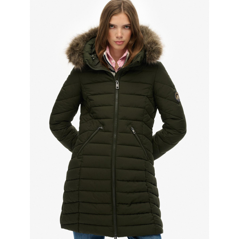 Doudoune mi-longue à capuche fuji kaki femme - Superdry