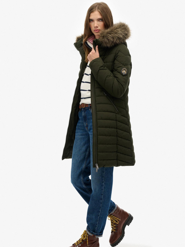 Doudoune mi-longue à capuche fuji kaki femme - Superdry