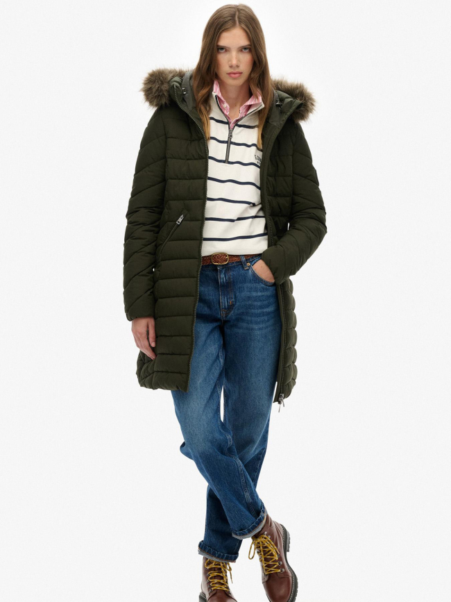 Doudoune mi-longue à capuche fuji kaki femme - Superdry