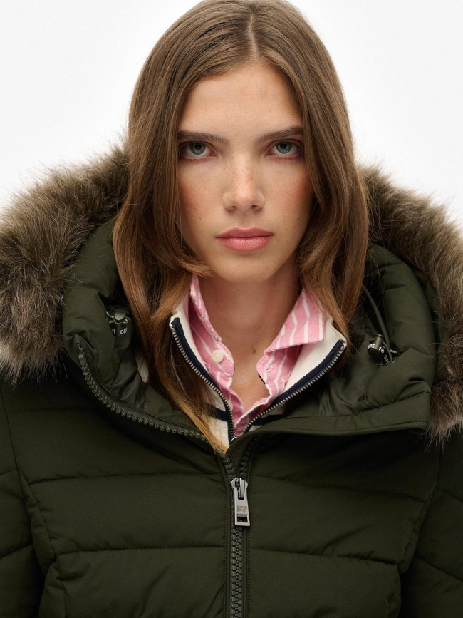 Doudoune mi-longue à capuche fuji kaki femme - Superdry