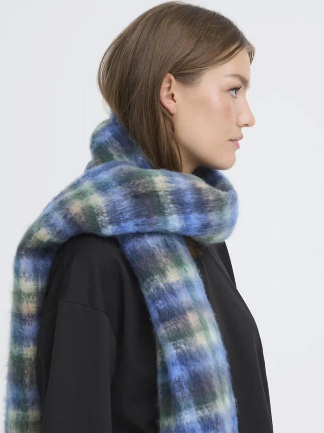 Echarpe à carreaux iamebella bleu vert femme - Ichi