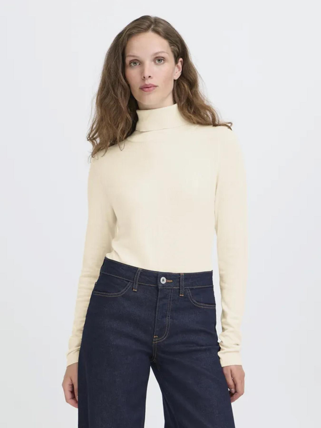 Pull fin col roulé mafa blanc écru femme - Ichi