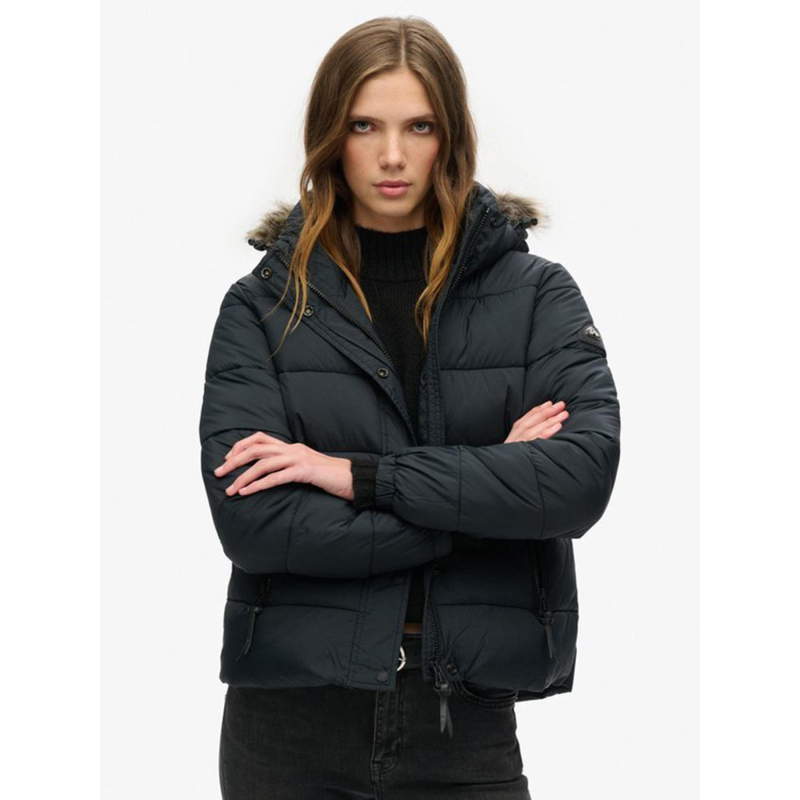Veste courte à capuche mi-épaisse noir femme - Superdry