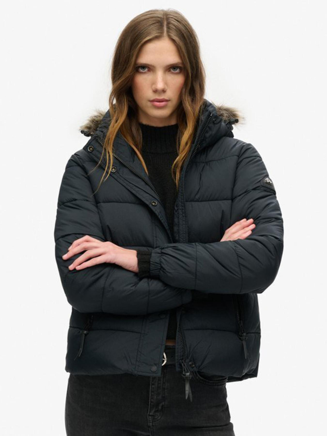 Veste courte à capuche mi-épaisse noir femme - Superdry