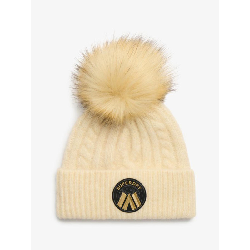 Bonnet en maille torsadée luxe beige femme - Superdry