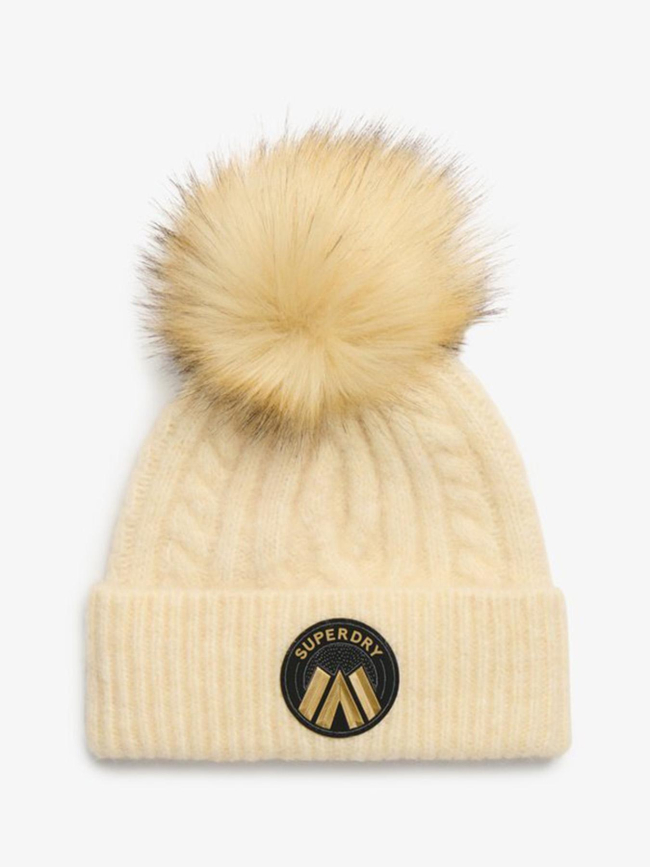 Bonnet en maille torsadée luxe beige femme - Superdry