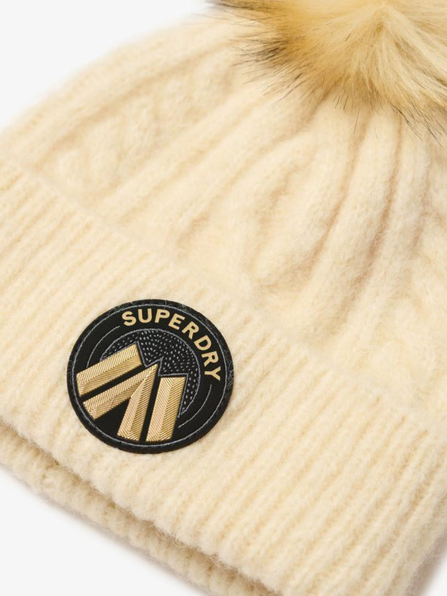 Bonnet en maille torsadée luxe beige femme - Superdry