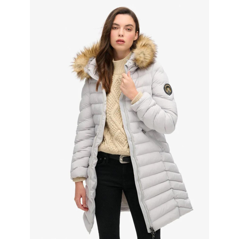 Doudoune mi-longue à capuche fuji gris femme - Superdry